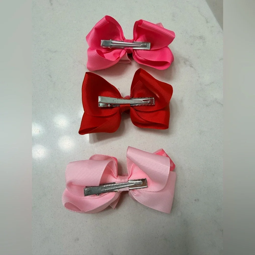 Pink & Red Heart Hair Bows Valentine's Day Hair Bow Set - All 3 Included NWOT